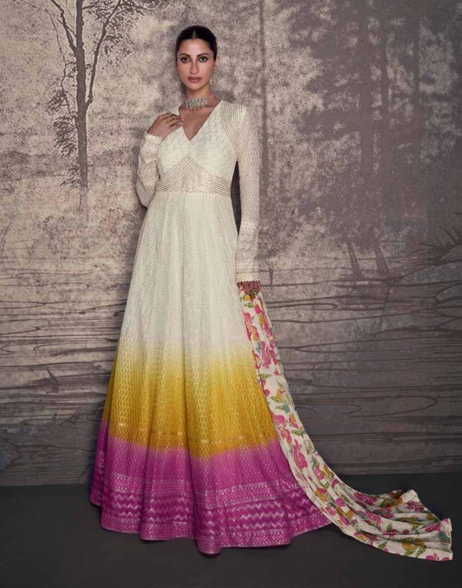 Multicolored Embroidered Sequins Georgette Gown