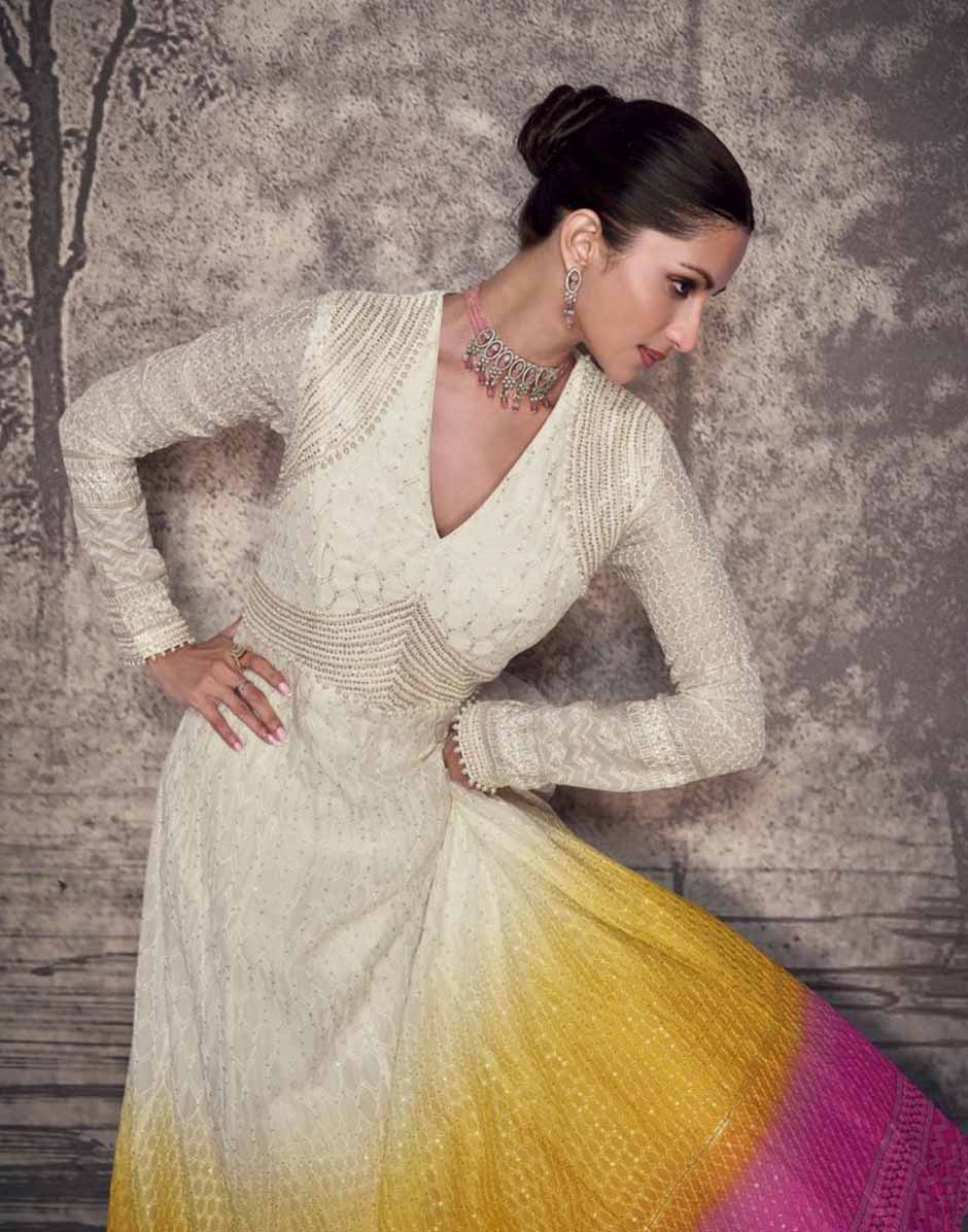 Multicolored Embroidered Sequins Georgette Gown