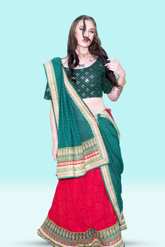 Maroon Gamthi Work Georgette Navratri Special Chaniya Choli