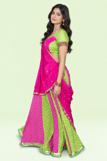Parrot Green and Pink Navratri Chaniya Choli - Rent