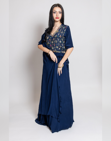 Navy Blue Georgette Peplum Top Designer Lehenga Choli Elegant Bridal Couture for a Regal Look