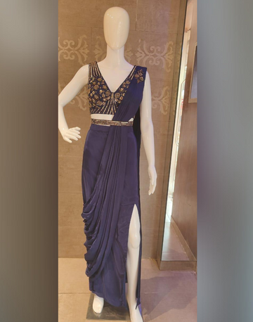 Navy Gown Style Draped Saree Where Sequin Glam Meets Contemporary Chic