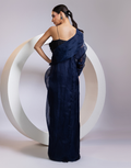 Navy Two-Piece Set with Hand-Embellished Crystal Bodice Dress & One-Shoulder Organza Cape_1