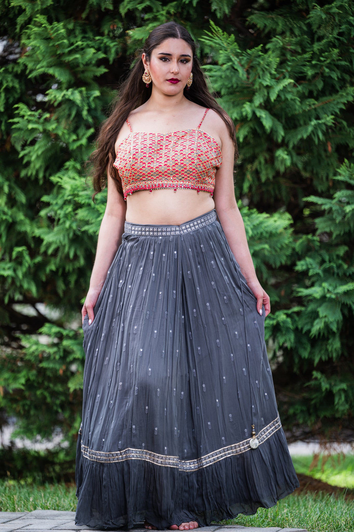 Elegant Grey Embroidered Sequin Lehenga with Stylish Blouse and Jacket