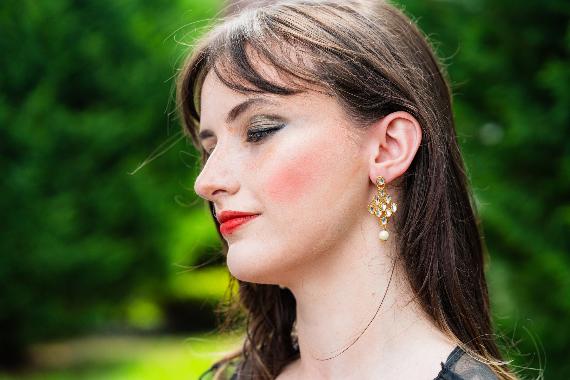 Gorgeous Teardrop Gold Earrings With Pearl Accent - Rent