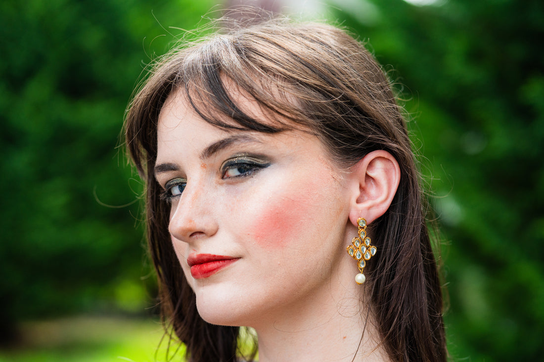 Gorgeous Teardrop Gold Earrings With Pearl Accent - Rent