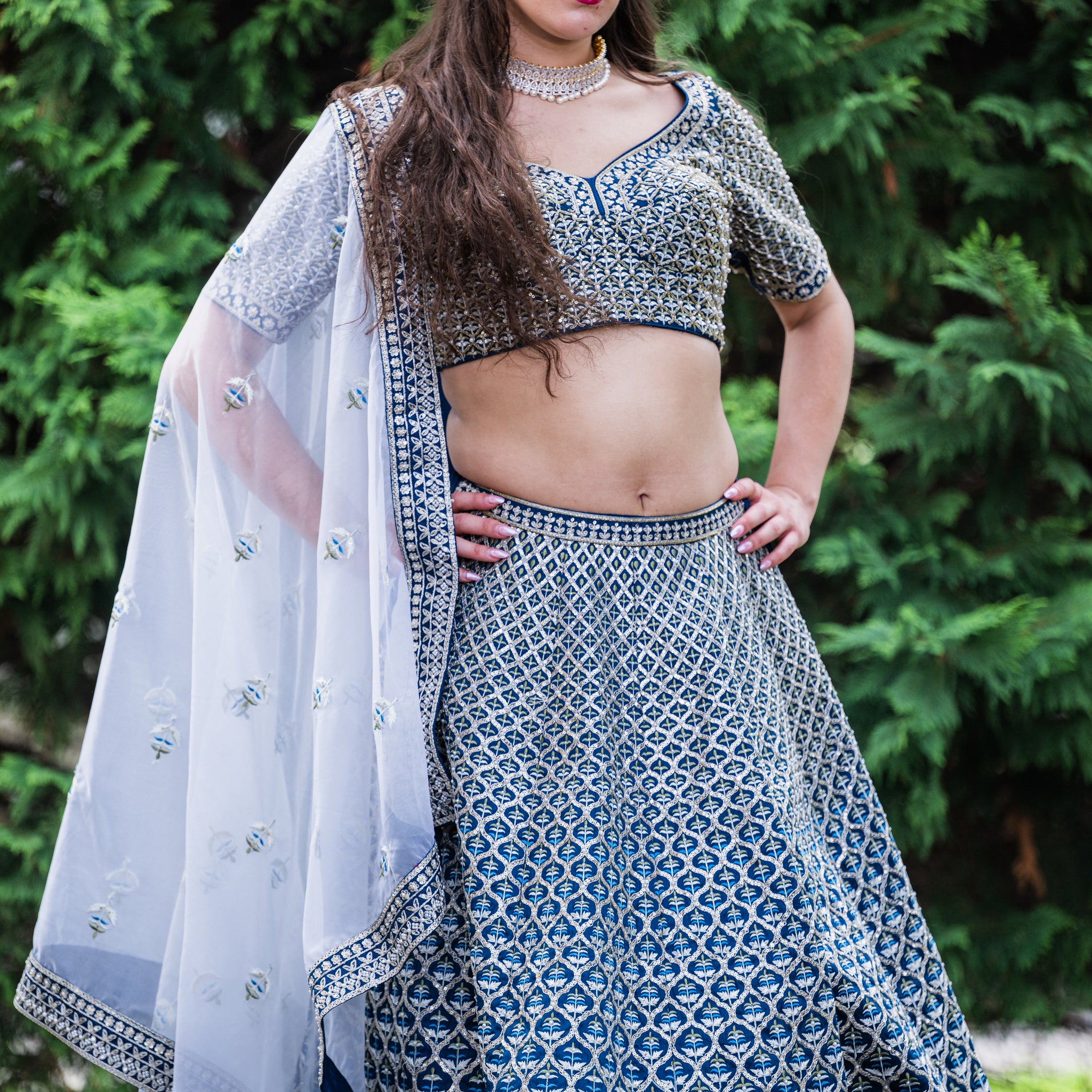 Gorgeous Blue Colored Heavy Embroidery Lehenga Set - Rent