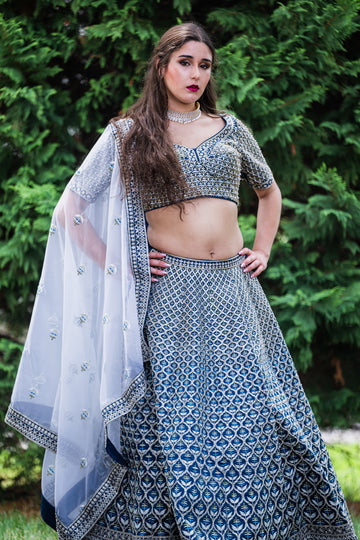 Gorgeous Blue Colored Heavy Embroidery Lehenga Set - Rent