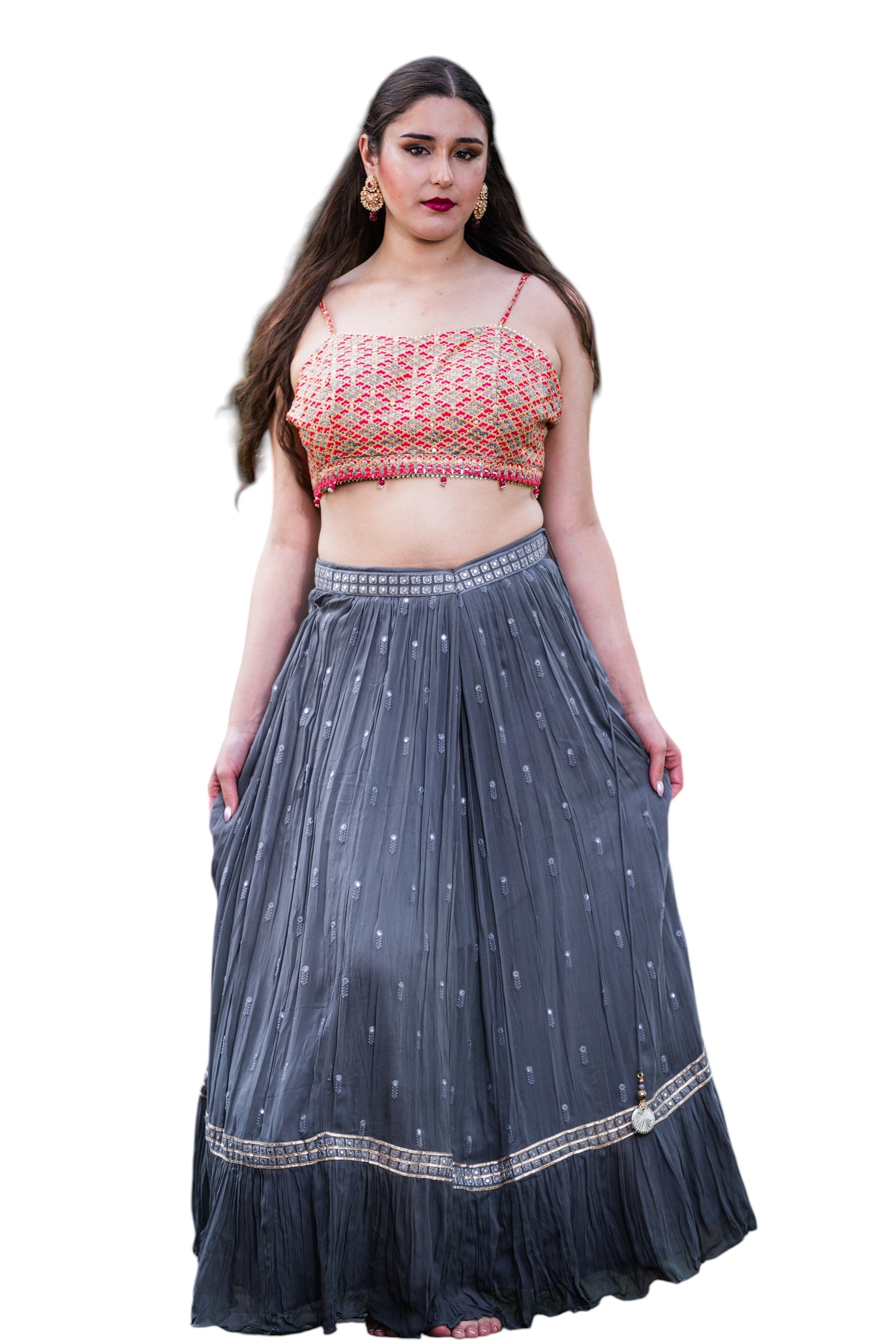 Elegant Grey Embroidered Sequin Lehenga with Stylish Blouse and Jacket