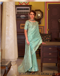 Ocean Mist Sea Green Satin Banarasi Silk Saree with Royal Vibes - Buy_2