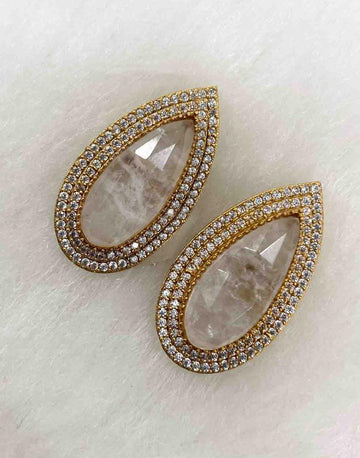 Off-White Kundan Earrings Set Traditional Indian Jewelry for Weddings & Parties
