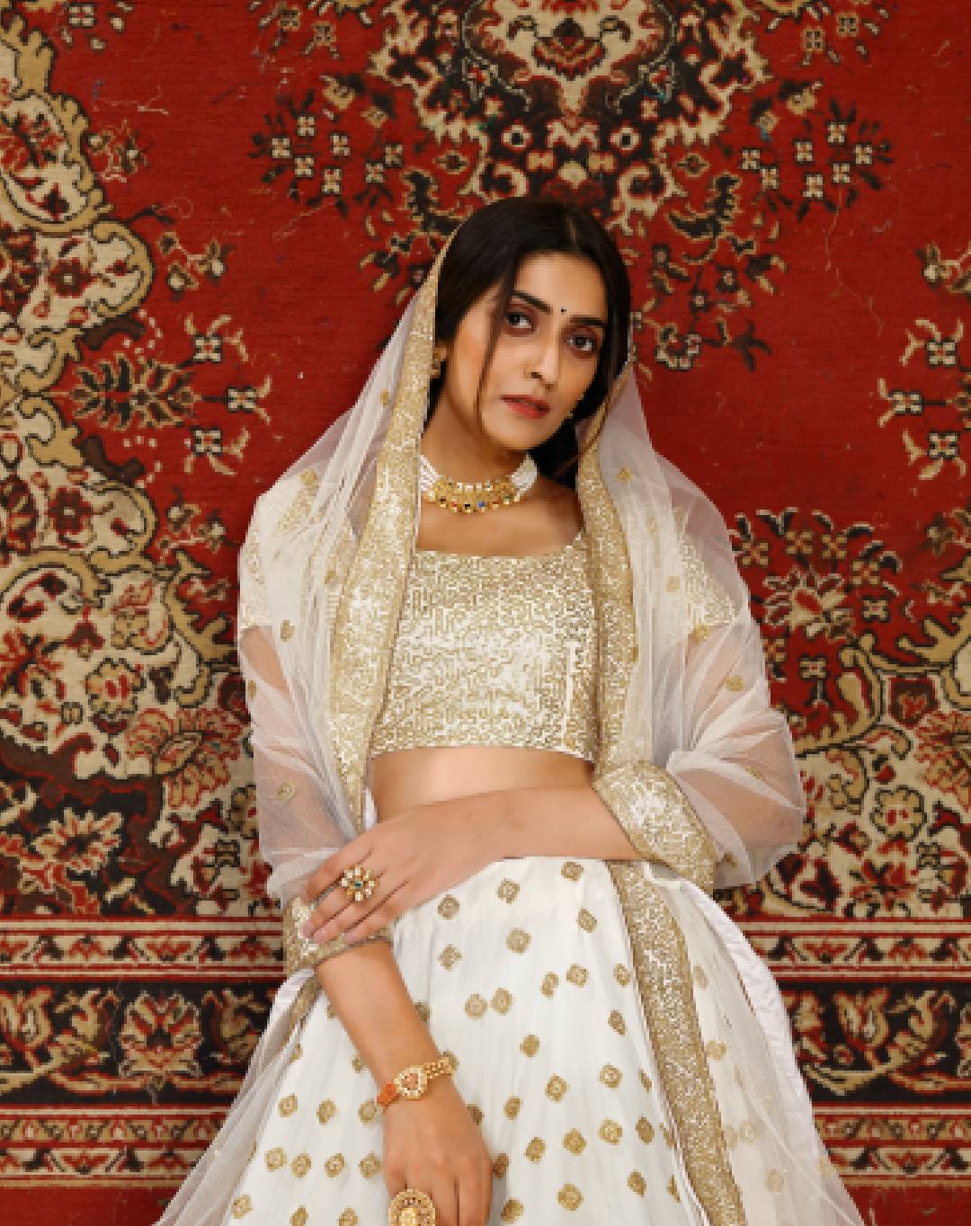 Off White Golden Embroidered Net Lehenga_2