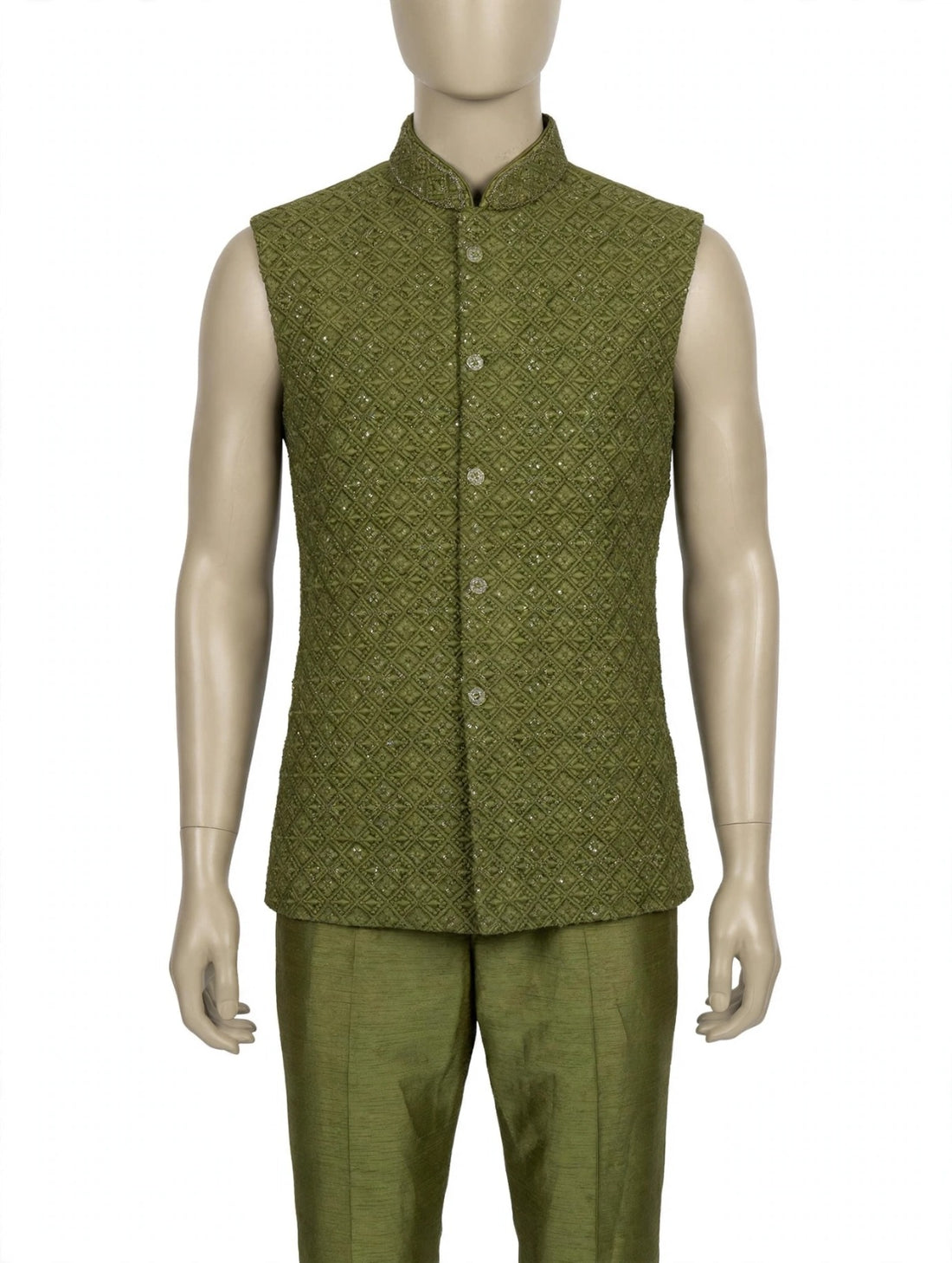 Olive Geometric Indo Western for Guest - RENT