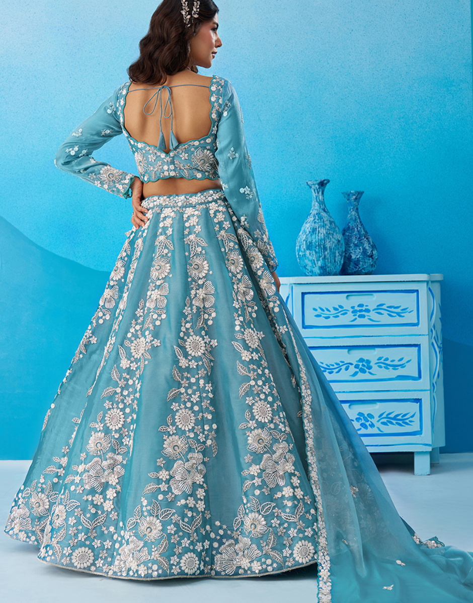 Opulent Organza Lehenga with Sparkling Beads & Sequins Work for Festive Celebrations
