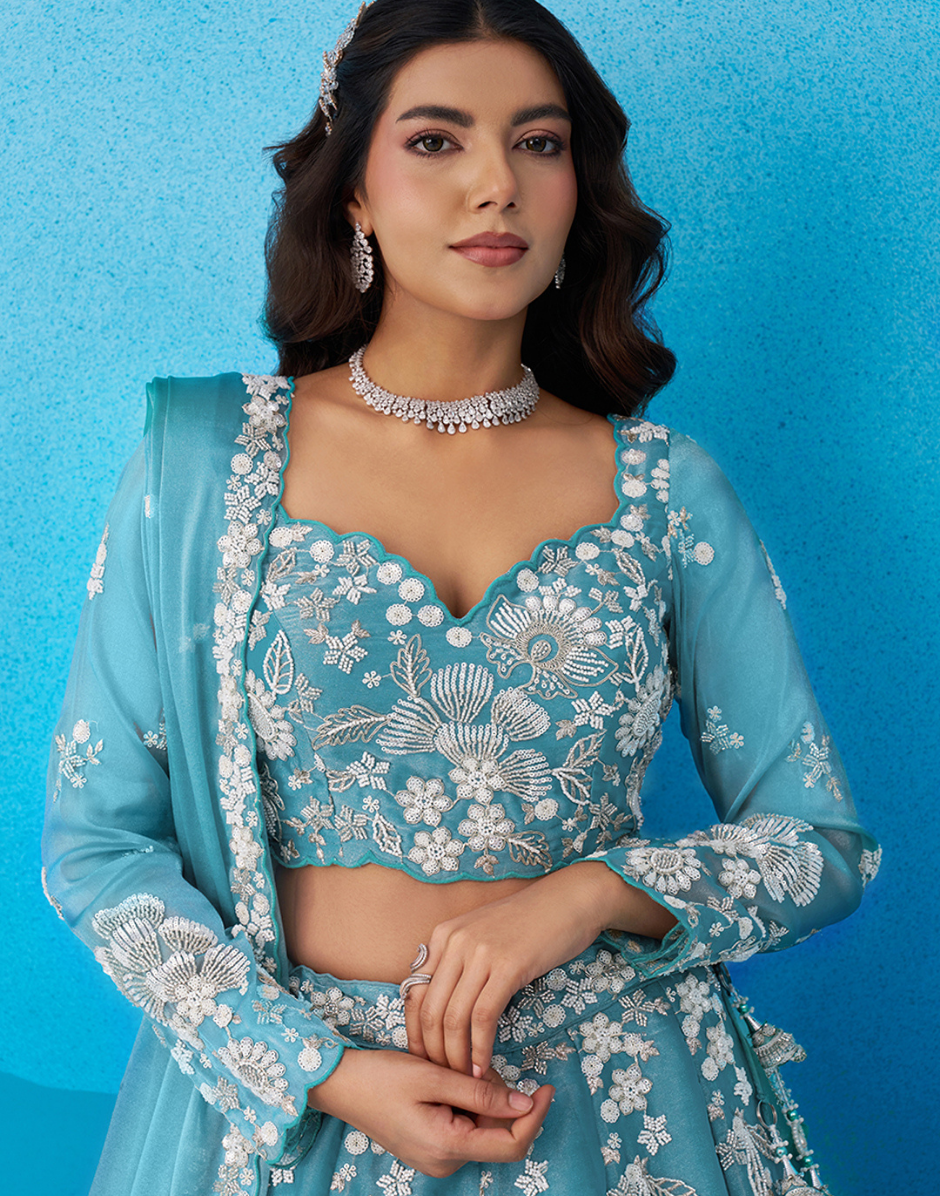 Opulent Organza Lehenga with Sparkling Beads & Sequins Work for Festive Celebrations_3