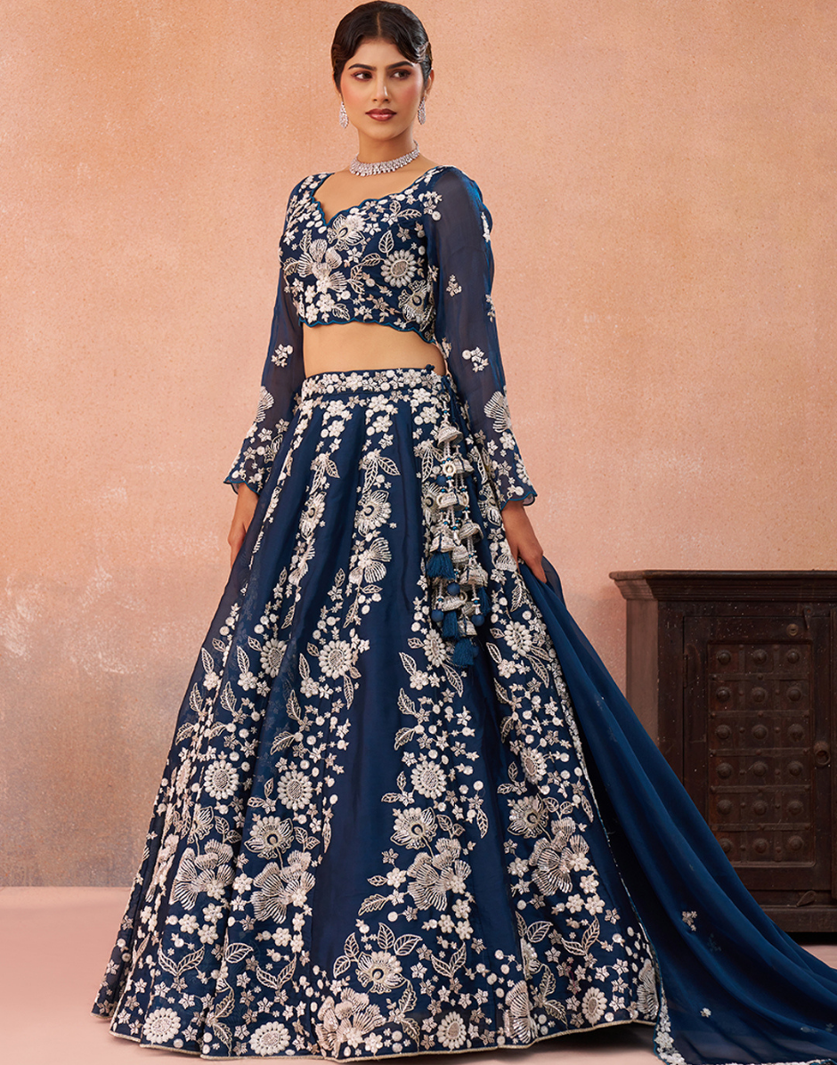Opulent Organza Lehenga with Sparkling Beads & Sequins Work for Festive Celebrations_4
