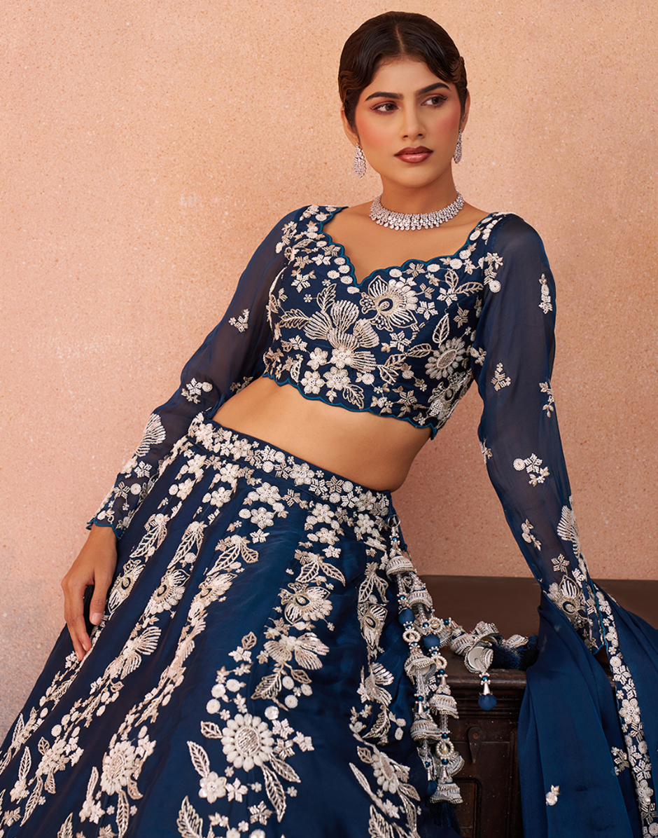 Opulent Organza Lehenga with Sparkling Beads & Sequins Work for Festive Celebrations_5