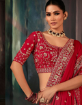 Opulent Red Designer Saree Fancy Fabric with Masterful Aari and Hand Embroidery - Buy_1