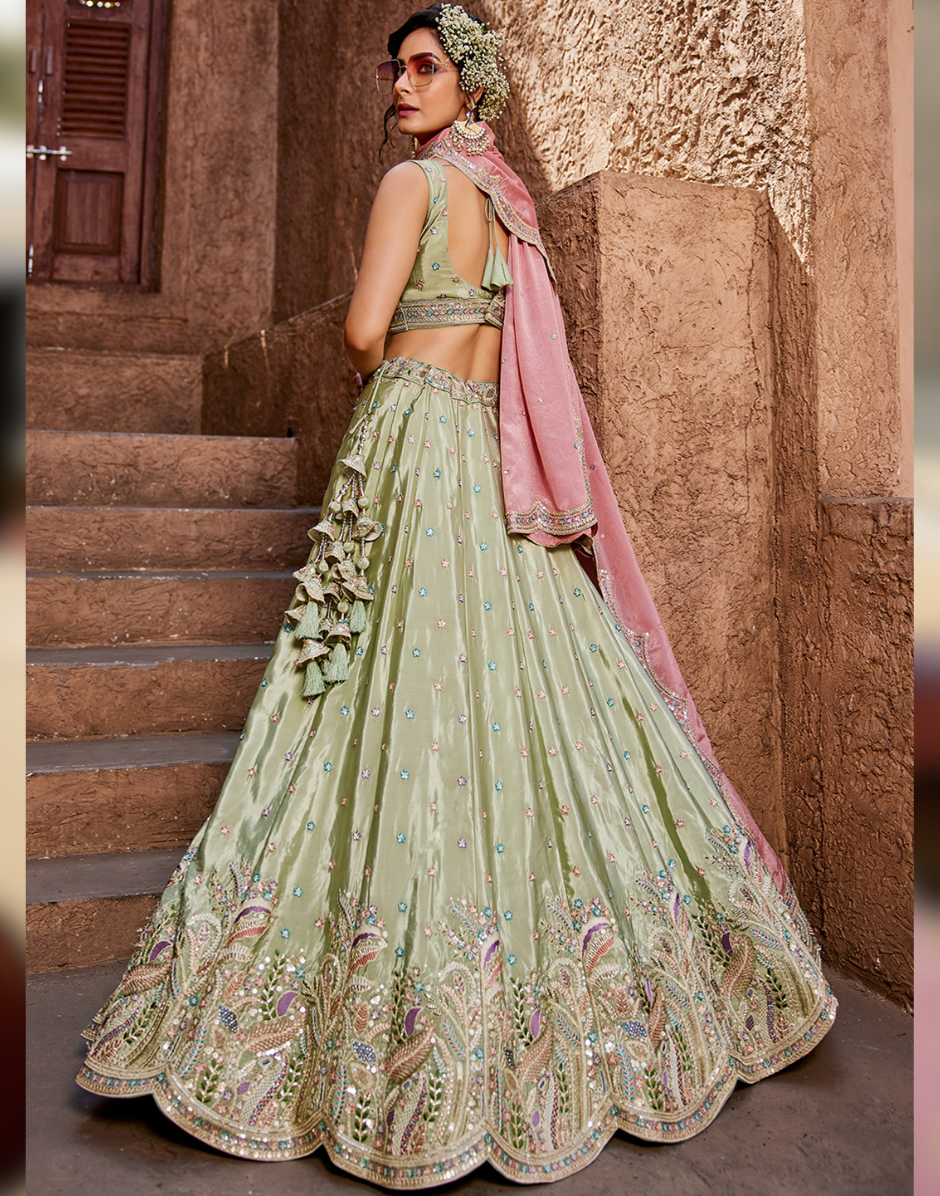 Opulent Satin Silk Sequin Embroidered Stitched Lehenga Choli with Dupatta Perfect for Weddings & Special Occasions