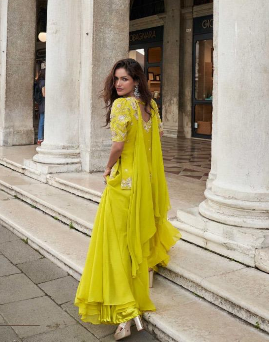 Organza Silk Designer Wedding Wear Embroidered Top with Palazzo and Embroidered Dupatta_3