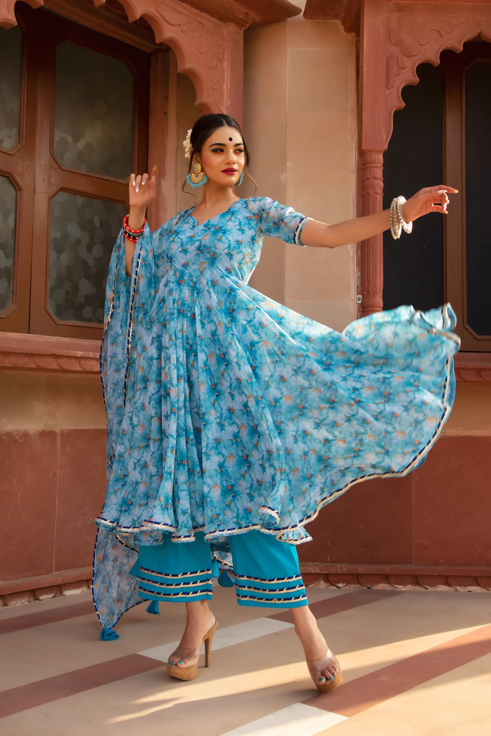 Light Blue Georgette Pearl Embroidered Anarkali Set Design by Myaara at  Pernia's Pop Up Shop 2024