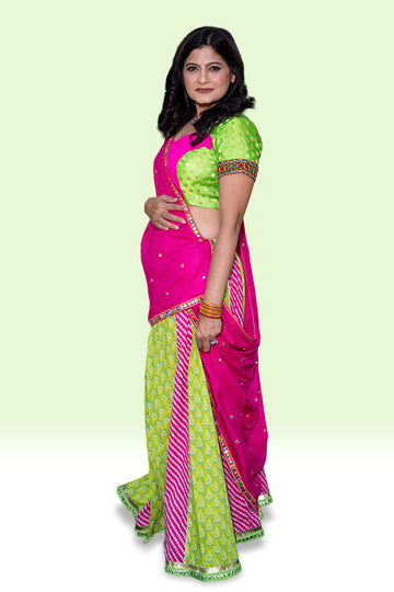 Parrot Green and Pink Navratri Chaniya Choli - Rent_4