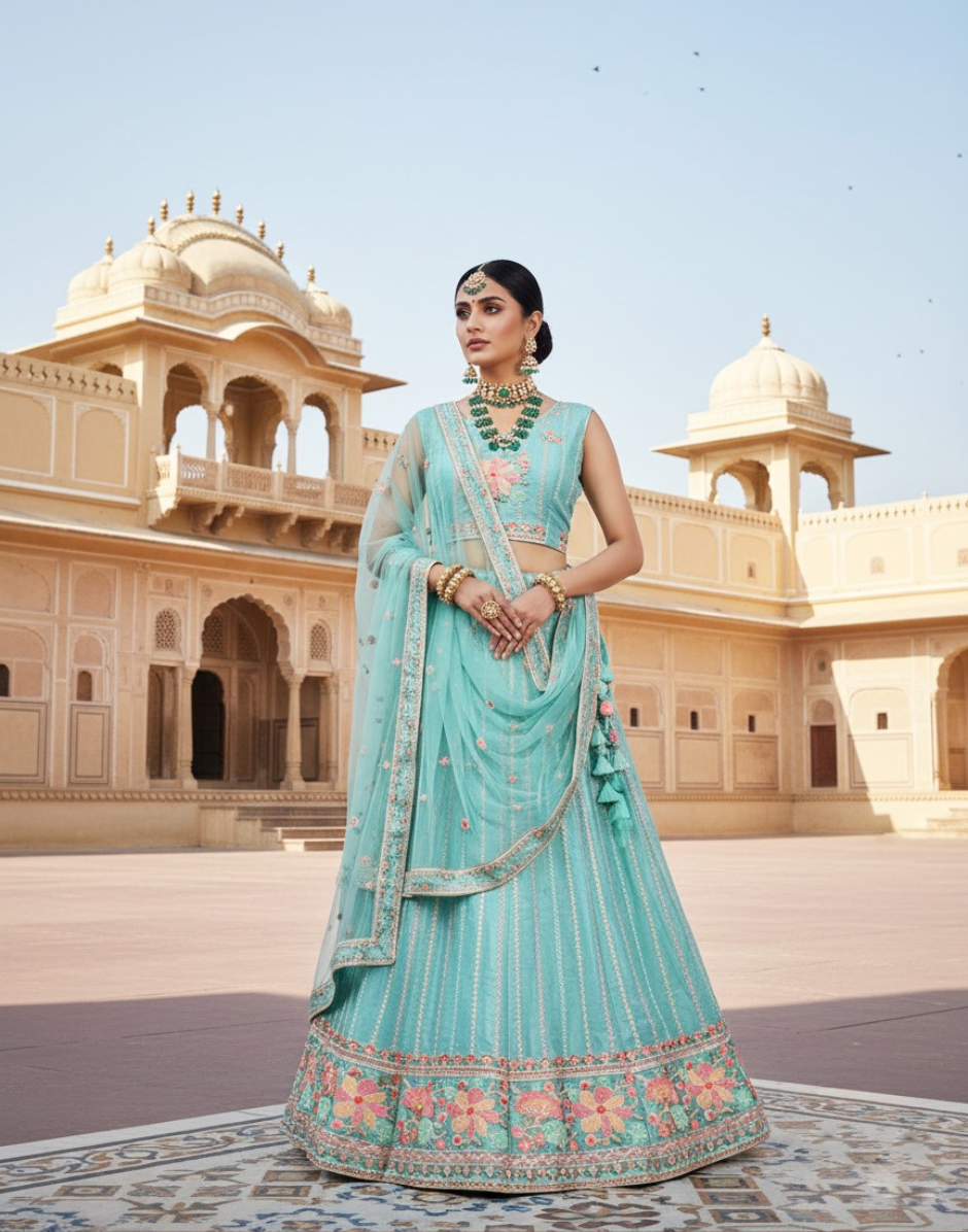 Party Wear Net Lehenga Choli Set with Thread Work & Sequin Embroidered Detailing_3