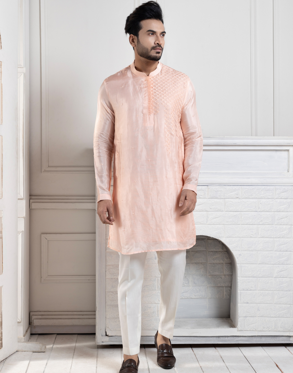 Peach Blossom Kurta Set with a Touch of Grace