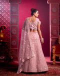 Peach Premium Net Lehenga Set with Mirror Work, Pearl Latkans & Zarkan Embroidery - Buy_2