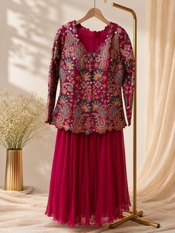 Pink Sharara Suit for Wedding Guest - Rent