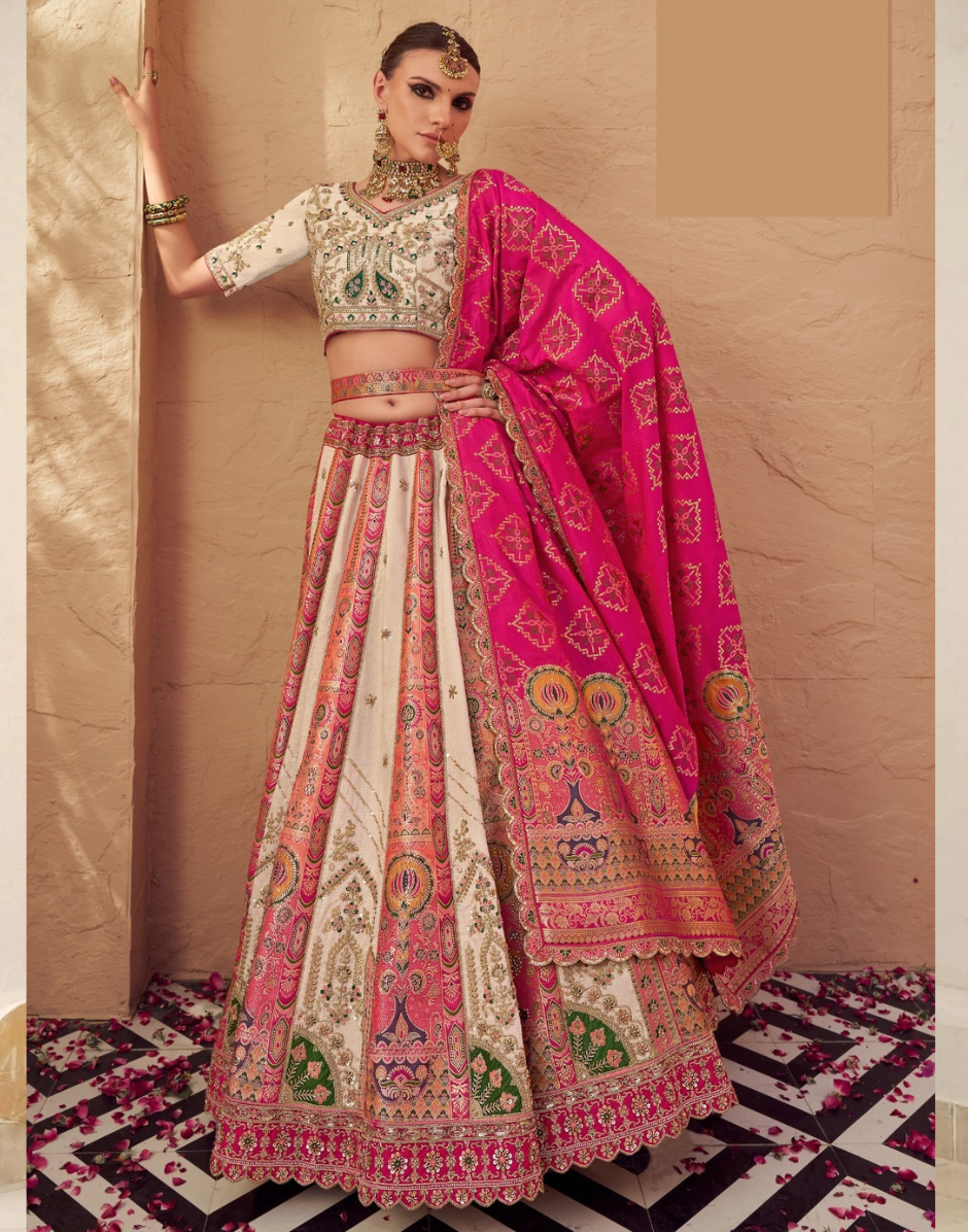 Pink Banarasi Silk Embellished Lehenga Choli with Dupatta Festive & Wedding Wear - Buy