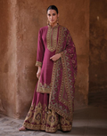 Pink Crepe Silk Gharara Suit Hand Mundi & Swarovski Work with Dupatta