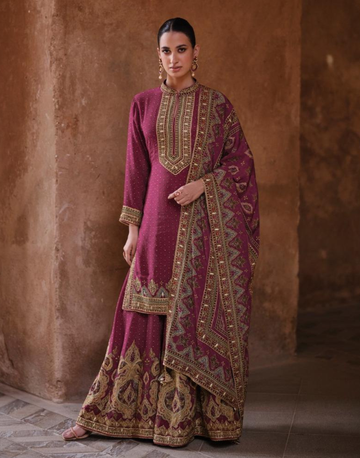 Pink Crepe Silk Gharara Suit Hand Mundi & Swarovski Work with Dupatta