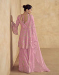 Pink Embroidered A-Line Front Slit Top Palazzo and Dupatta Set_1