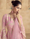 Pink Embroidered A-Line Front Slit Top Palazzo and Dupatta Set_2