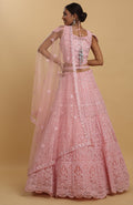 Pink Net Embroidered Mirror Drshti Embroidered Lehenga Set - Rent_2