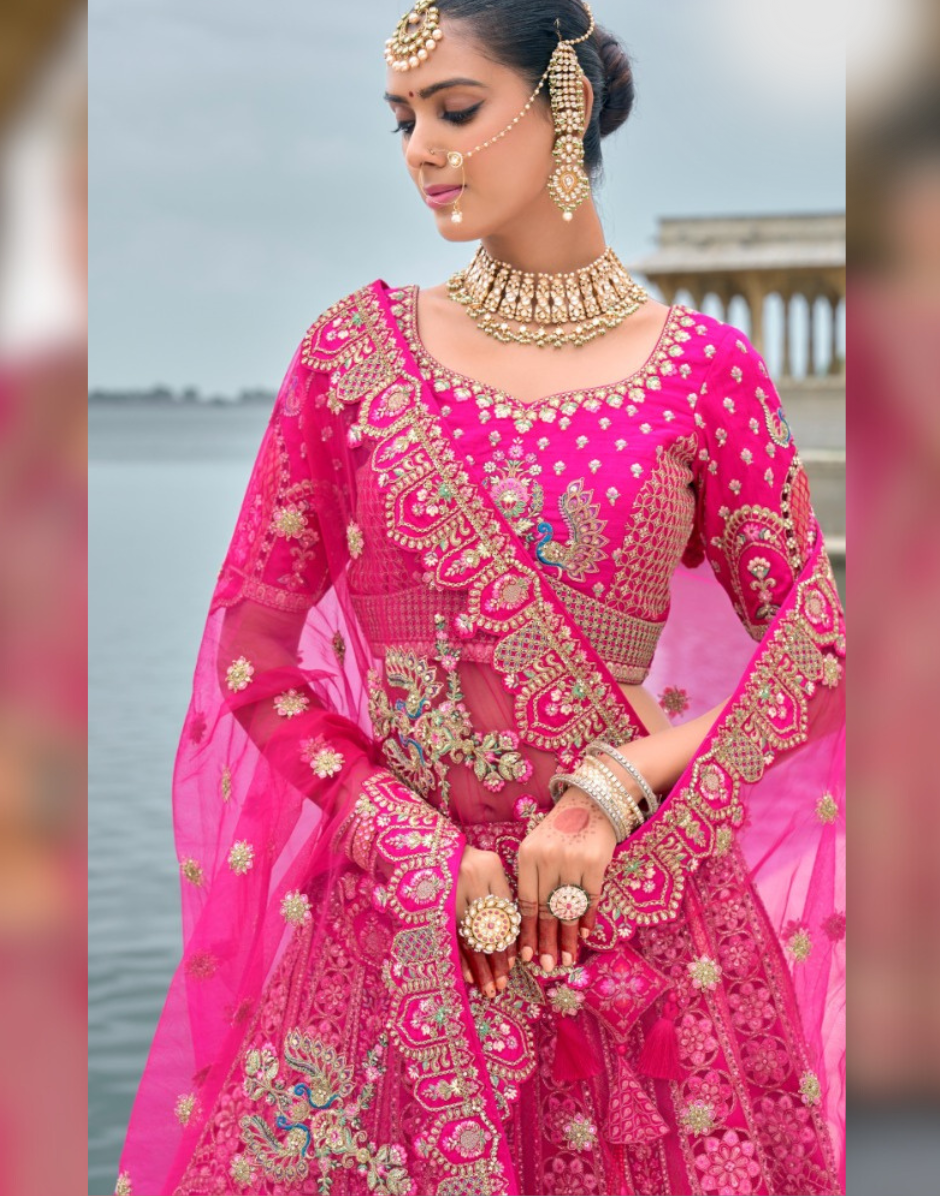 Pink Perfection Bridal Silk Lehenga with Ornate Khatli Handwork & Heavy Embellishments - Buy