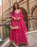 Pink Premium Chinon Silk Embroidered Suit Set Digital Embroidery Top, Plazzo & Dupatta