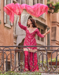 Pink Premium Chinon Silk Embroidered Suit Set Digital Embroidery Top, Plazzo & Dupatta_2
