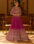 Pink Premium Georgette Heavy Embroidered Wedding Lehenga Short Shrug with Blouse_1