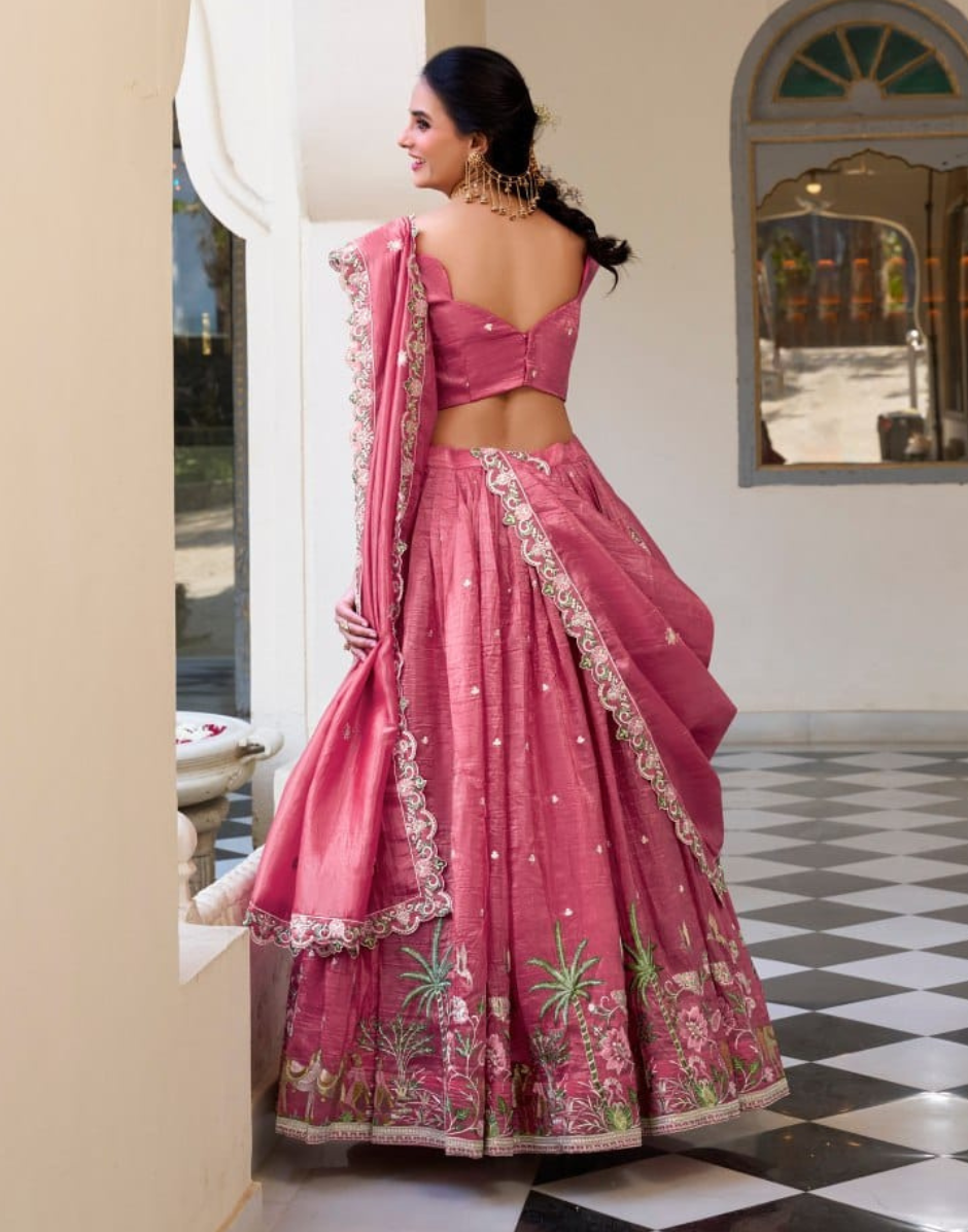 Pink Sequins Thread Embroidered Lehenga Blouse with Dupatta Stunning Bridal & Party Wear