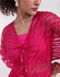 Pink Three-Piece Co-Ord Set Bustier Inner & Sheer Kaftan Top with Geometric Embroidery_1