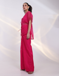 Pink Three-Piece Co-Ord Set Bustier Inner & Sheer Kaftan Top with Geometric Embroidery_2