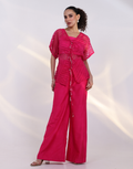 Pink Three-Piece Co-Ord Set Bustier Inner & Sheer Kaftan Top with Geometric Embroidery_3