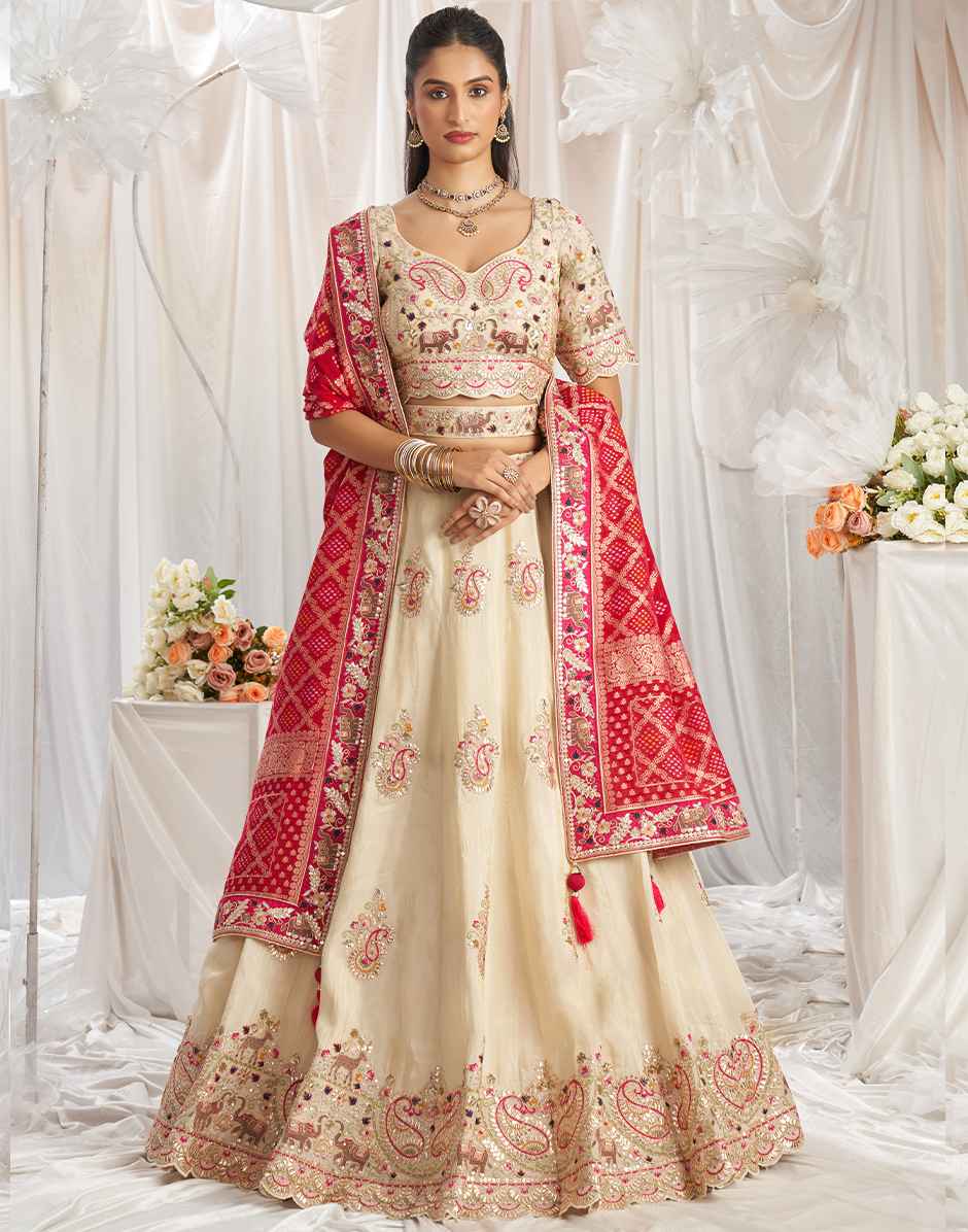Pink Tissue and Gota Patti embroidery Semi-Stitched Lehenga Choli & Dupatta