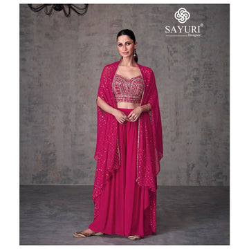 Pink Zari Embroidered Jacket With Blouse And Palazzo - Rent