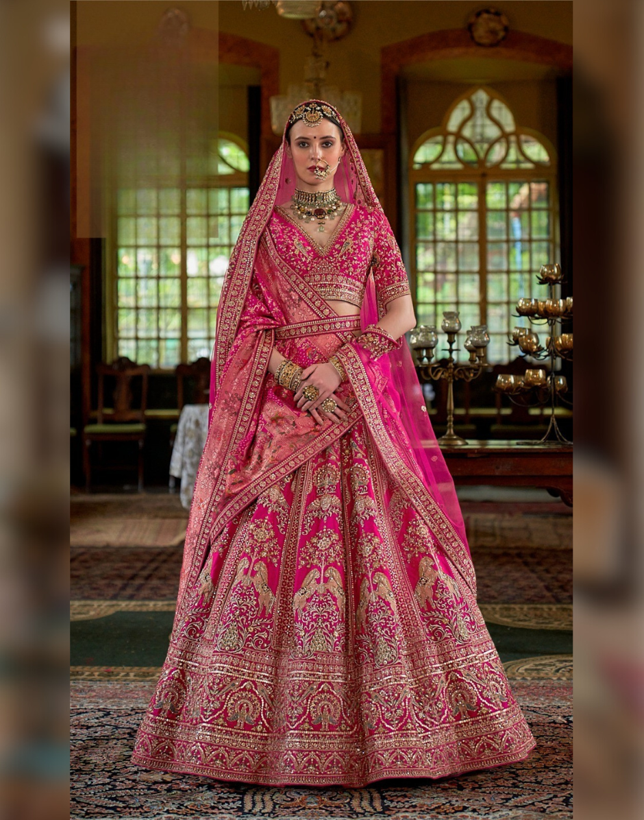 Premium Art Silk Embroidered Lehenga Choli with Embellishments and Net Dupatta Wedding & Party Look - Buy