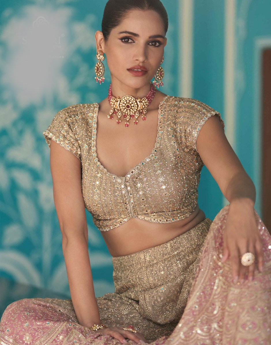 Premium Beige Georgette Palazzo Set with Embroidered Blouse and Dupatta - Buy_1