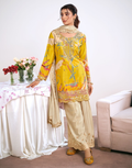 Premium Chinon Yellow Embroidered Suit Set Top & Bottom with Fancy Latkan Organza Dupatta