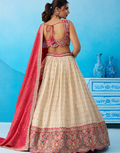 Premium Cream Jacquard Tissue Sequinned Thread & Embroidered Lehenga Choli for Wedding & Festive Wear_2